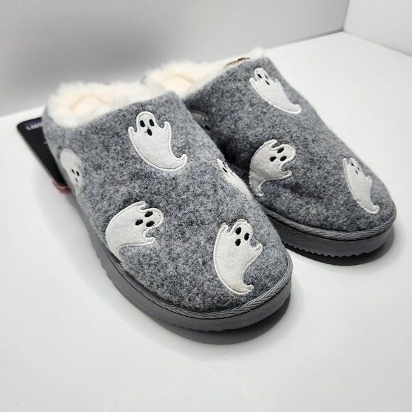Kooba Ghost Adult Size S (5-6) White & Gray Faux Fur Ladies Slippers Halloween - Picture 2 of 7
